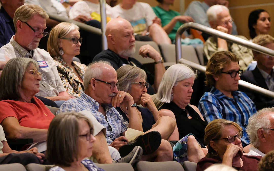 (Francisco Kjolseth  |  The Salt Lake Tribune)  People take in the debate between all eight of the candidates for Salt Lake City mayor at the Salt Lake City Library on Wed. June 26, 2019.