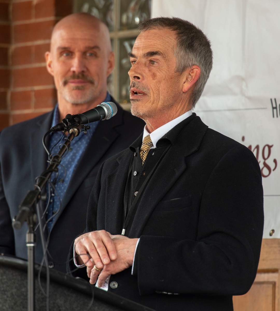 (Rick Egan  |  The Salt Lake Tribune)    Shawn McMillan, Executive Director of First Step House, says a few words during the ground breaking ceremony for the latest phase of the First Step House Recovery Campus, at 440 South 500 East in Salt Lake City. Friday, March 1, 2019.
