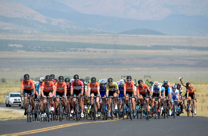 Al Hartmann | The Salt Lake Tribune
Riders in the 4th stage of the Tour of Utah leave Rush Valley just past the halfway point in the race. Stage 4 started in South Jordan went west into the hot, dry west desert and finished back in South Jordan 123 miles later.