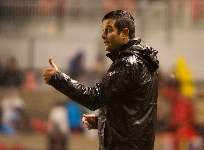 (Rick Egan  |  The Salt Lake Tribune)  Real Salt Lake head coach Mike Petke shouts instructions to his team, in MLS soccer action, Real Salt Lake vs Seattle Sounders, in Sandy, Utah, Saturday, September 23, 2017.