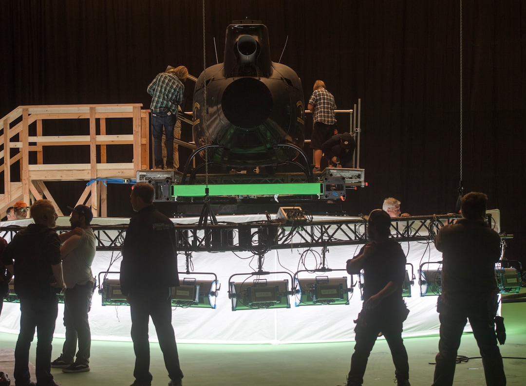 (Rick Egan  |  The Salt Lake Tribune)   Stage crews prepare to shoot a helicopter scene Thursday, Nov. 16, 2017, for the upcoming Paramount Network series "Yellowstone" on a soundstage at Utah Film Studios in Park City.