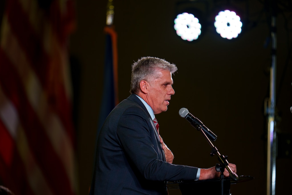 (Trent Nelson  |  The Salt Lake Tribune) Gubernatorial hopeful Phil Lyman at the Utah Republican Nominating Convention in Salt Lake City on Saturday, April 27, 2024.