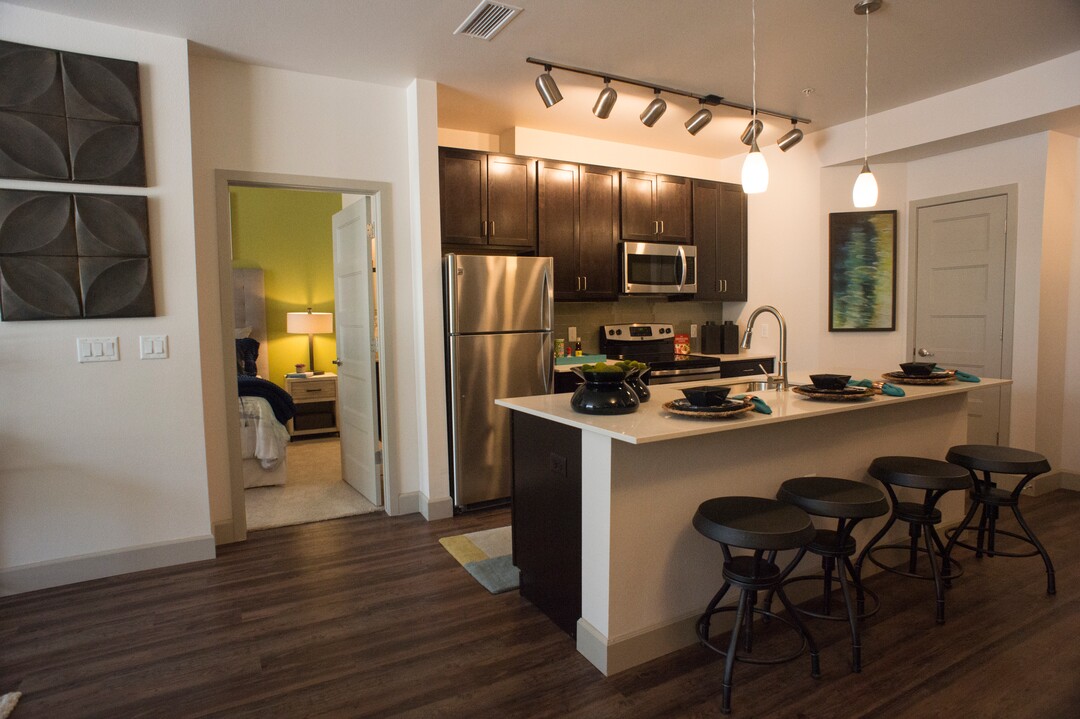 (Rick Egan  |  The Salt Lake Tribune)        Kitchen at Alta Gateway Station located at 505 West 100 South, is the first LEED Platinum certification for a multifamily apartment building in Utah. Wednesday, June 20, 2018.