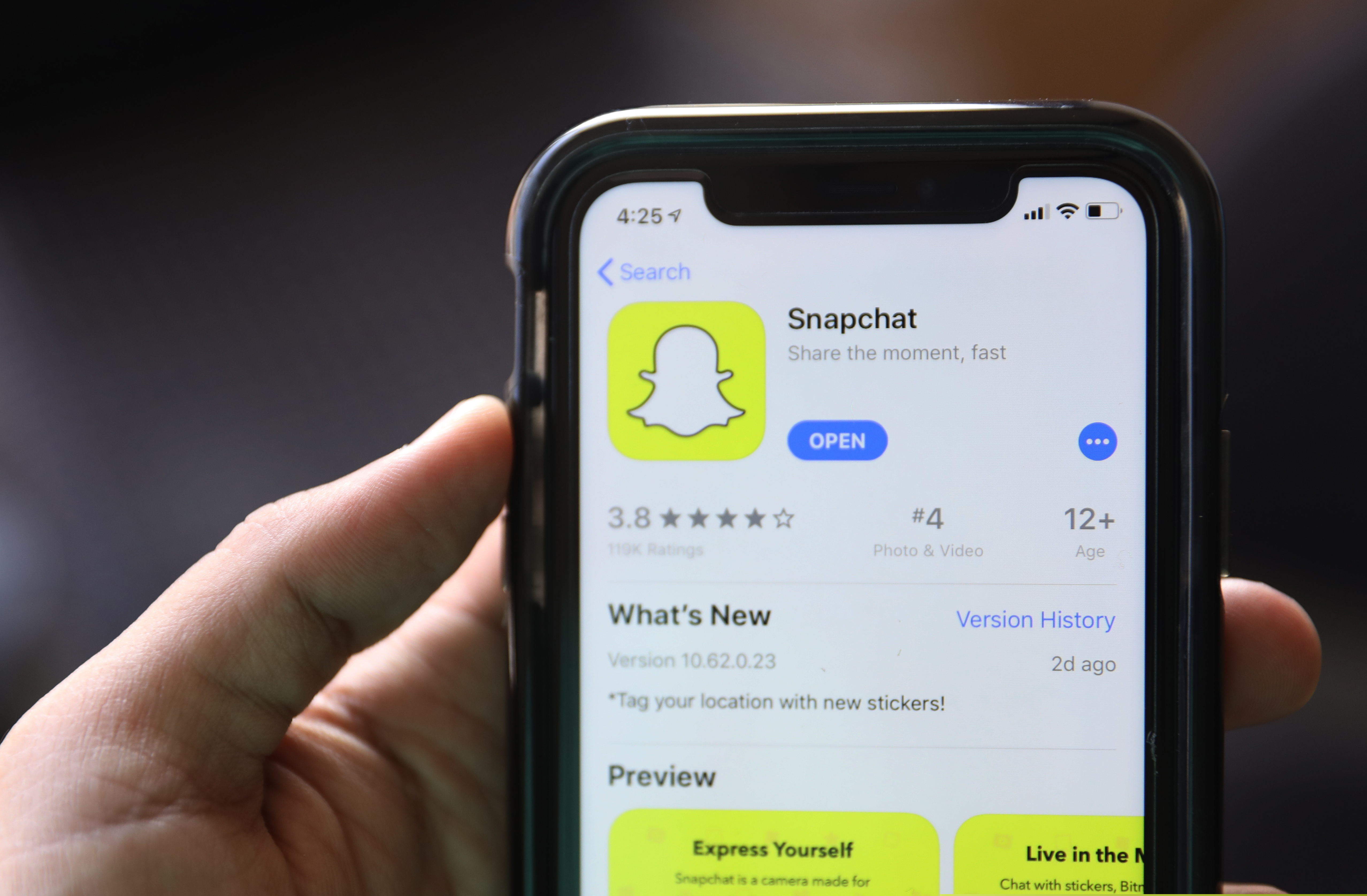 (Amr Alfiky | AP) This July 30, 2019, photo shows an introduction page for Snapchat shown in a mobile phone displayed in Apple's App Store in Chicago. The company Snap, which operates the social media app, got state money to create Utah jobs in 2017 and now reportedly plans to lay off staff.
