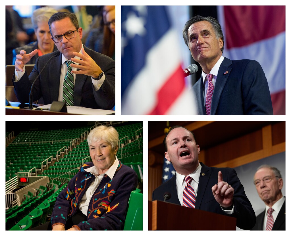 (Tribune and AP file photos) Brad Wilson, Mitt Romney, Gail Miller and Mike Lee