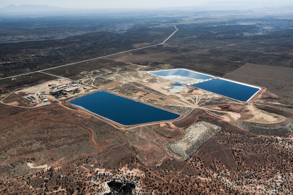(Photo courtesy of Dom Smith  |  EcoFlight) Aerial photo of White Mesa Uranium Mills evaporation ponds, six miles south of Blanding on U.S. Highway 191.