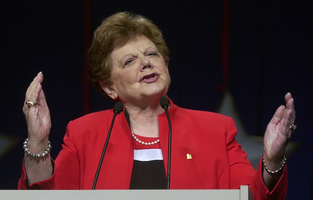 (File photo) In this May 8, 2004 photo, then-Gov. Olene Smith Walker speaks at the state Republican convention in Sandy, Utah. An elementary school named in her honor will open in fall 2020.