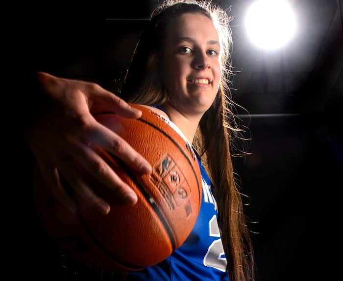 (Steve Griffin  |  The Salt Lake Tribune)  Prep basketball Emma Calvert, Fremont, in the Salt Lake Tribune studio in Salt Lake City Tuesday April 10, 2018.