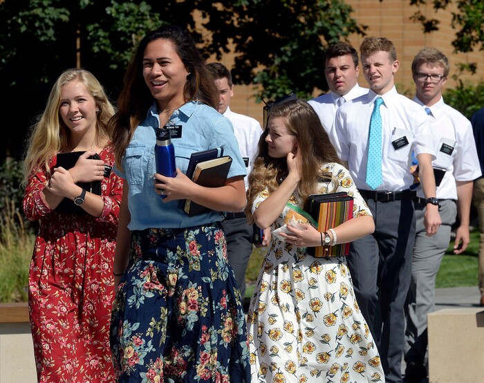 Al Hartmann  |  The Salt Lake TribuneMissionaries come and go on the plaza of the new building at the Missionary Training Center in Provo Wednesday July 26.  