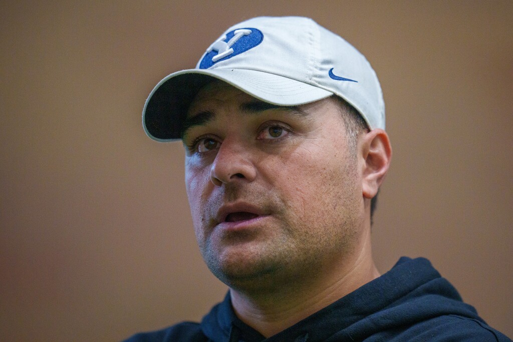 (Trent Nelson  |  The Salt Lake Tribune) Fesi Sitake at BYU football practice in Provo on Monday, March 6, 2023.
