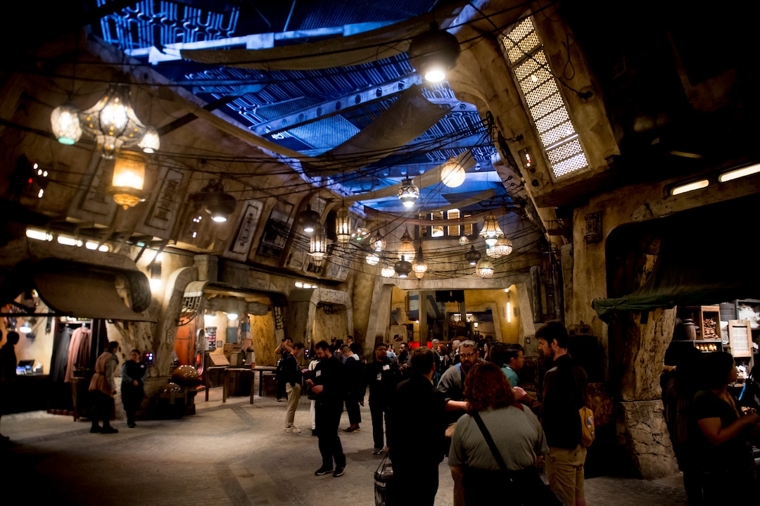 (Jeremy Harmon  |  The Salt Lake Tribune) Visitors shop in the marketplace at Black Spire Outpost at Star Wars: Galaxy's Edge in Anaheim, Ca. on Wednesday, May 29, 2019.