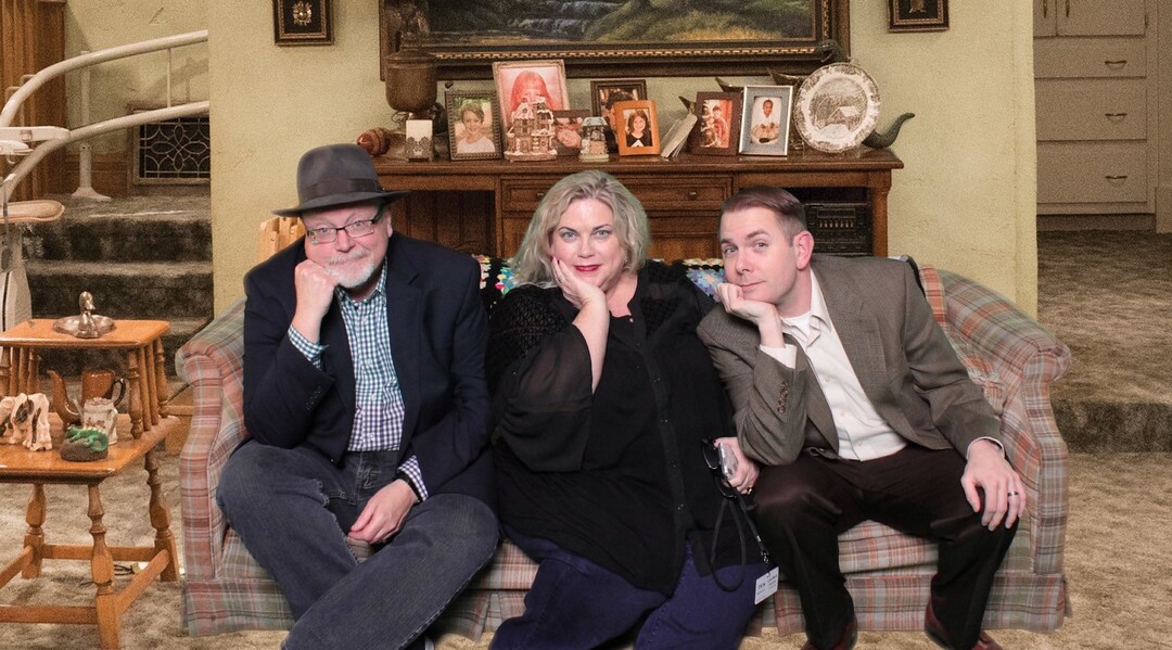 (Photo courtesy of ABC) The Salt Lake Tribune’s Scott D. Pierce, left, sitting on “The Conners” couch with his TV critic pals, Candy Havens and Rob Owens.