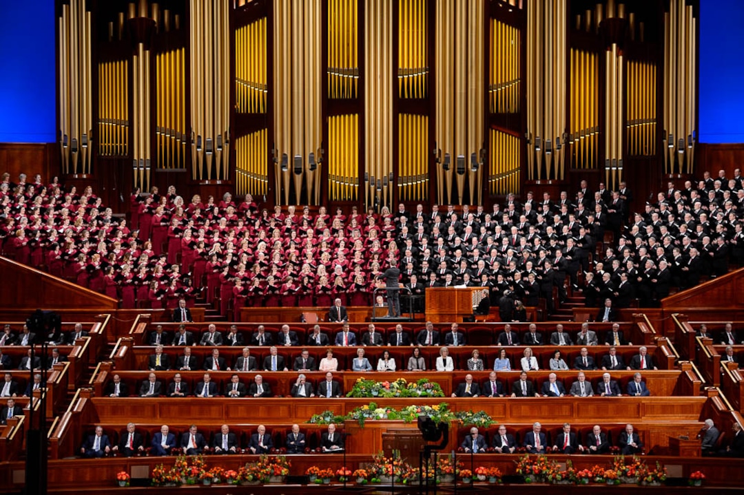 (Trent Nelson  |  The Salt Lake Tribune)  The Tabernacle Choir at Temple Square during the afternoon session of the189th Annual General Conference of The Church of Jesus Christ of Latter-day Saints in Salt Lake City on Sunday April 7, 2019.