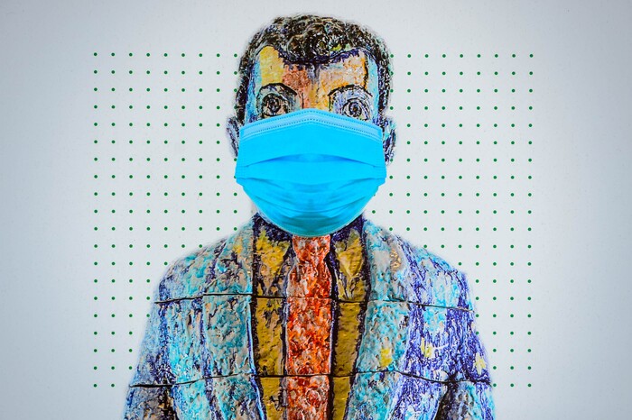 (Trent Nelson  |  The Salt Lake Tribune) Viola Frey's Ethnic Man appears wearing a mask as Utah Museum of Fine Arts in Salt Lake City opens for the first time in five months, with new COVID-19 restrictions in place, on Wednesday, Aug. 26, 2020.