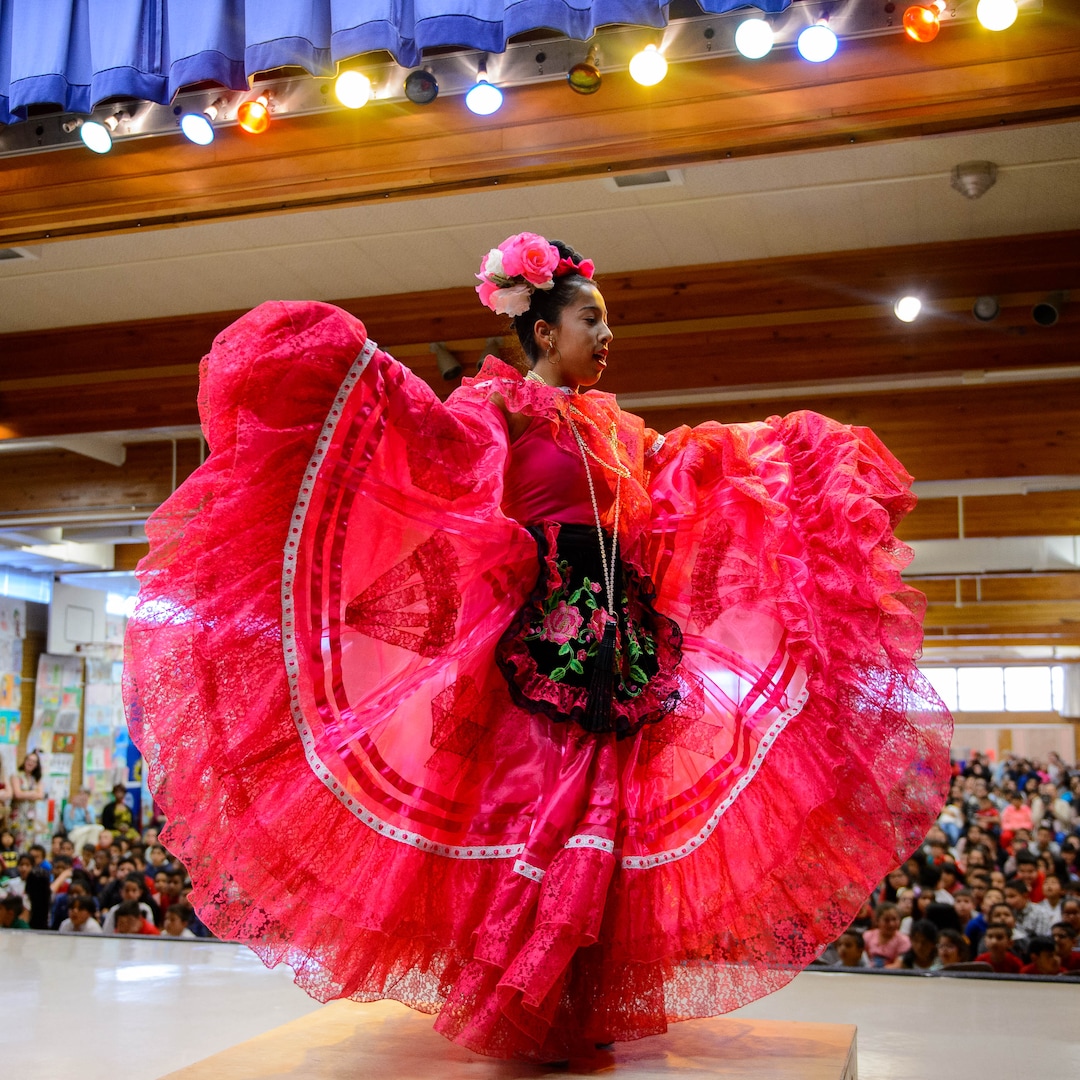(Trent Nelson  |  The Salt Lake Tribune)  Angelina Cano from Ballet Folklorico performs at Hillsdale Elementary on Tuesday April 30, 2019. The West Valley School celebrated Children's Day, a national observance in Mexico.
