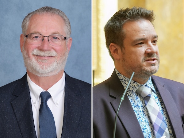 (Fotografías de las campañas) Michael Finch, a la izquierda, y Matt MacPherson, candidatos a las elecciones del Distrito 25 de la Cámara de Representantes.