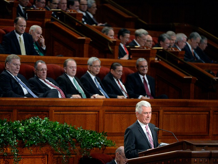(Al Hartmann  |  The Salt Lake Tribune) 	
Second Counselor to the First Presidency Dieter Friedrich Uchtdorf leads General Conference Oct. 1 2017. 