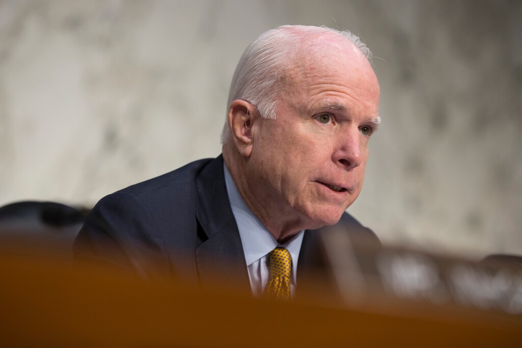 In this Sept. 22, 2015 file photo, Senate Armed Services Committee Chairman Sen. John McCain, R-Ariz. speaks on Capitol Hill in Washington.