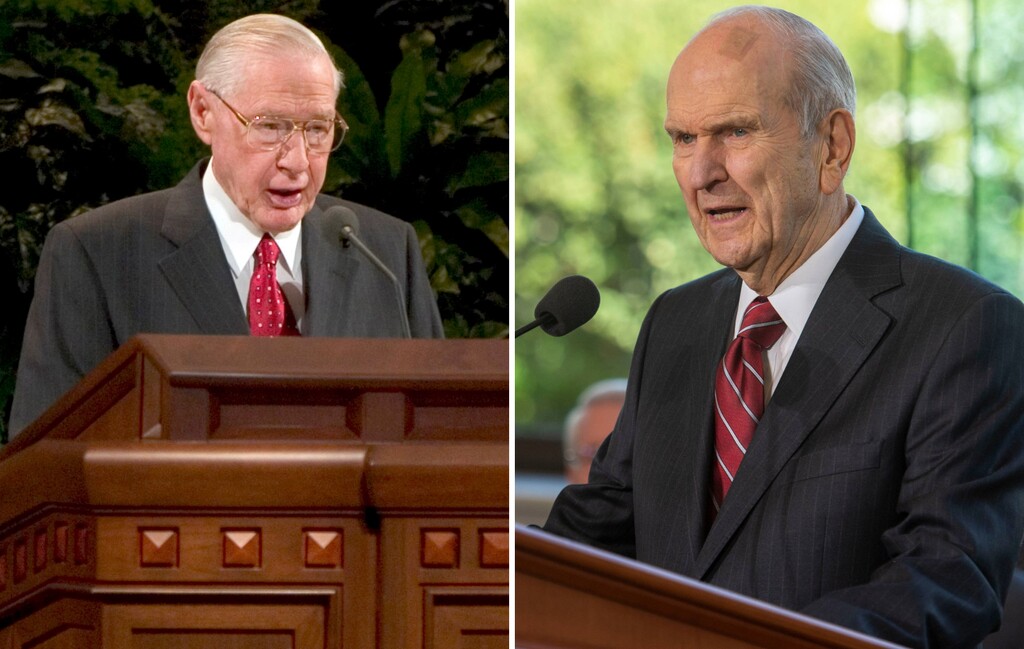 (The Salt Lake Tribune) James E. Faust in 2005, left, and Russell M. Nelson in 2019. The two Latter-day Saint leaders served on the Strengthening Church Members Committee in the 1990s.