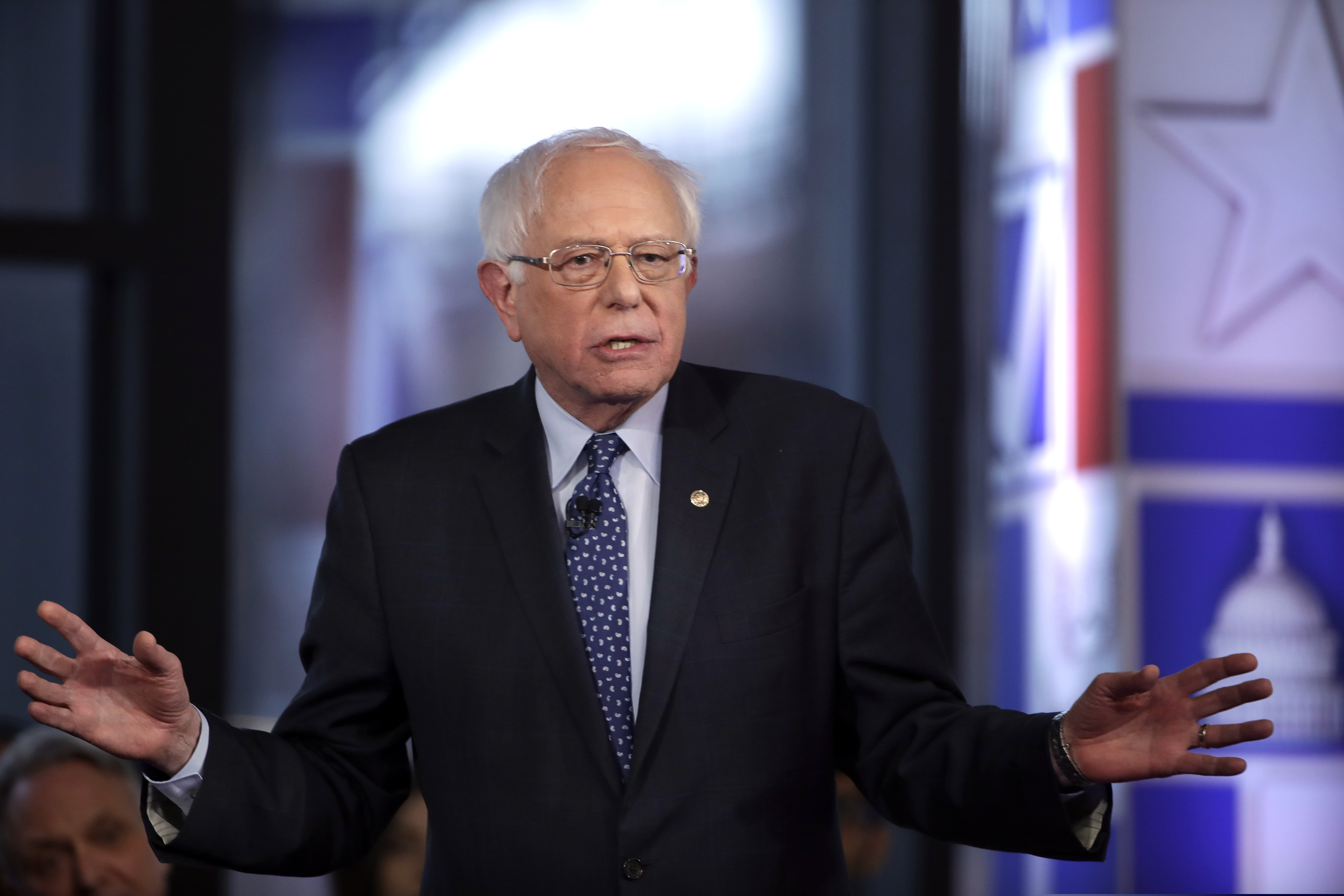 Sen. Bernie Sanders speaks during a Fox News town-hall style event Monday April 15, 2019 in Bethlehem, Pa. (AP Photo/Matt Rourke)