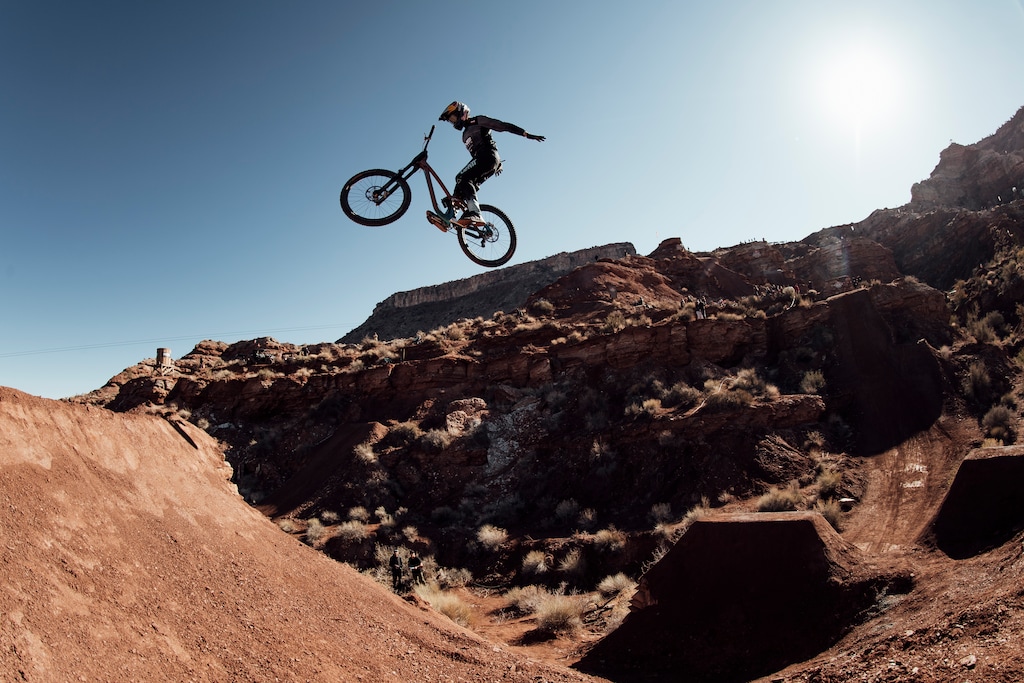 (Bartek Wolinski | Red Bull) Szymon Godziek of Poland performs at Red Bull Rampage in Virgin on Oct. 15, 2021. Godziek placed 10th in the event won by Canada's Brandon Semenuk.