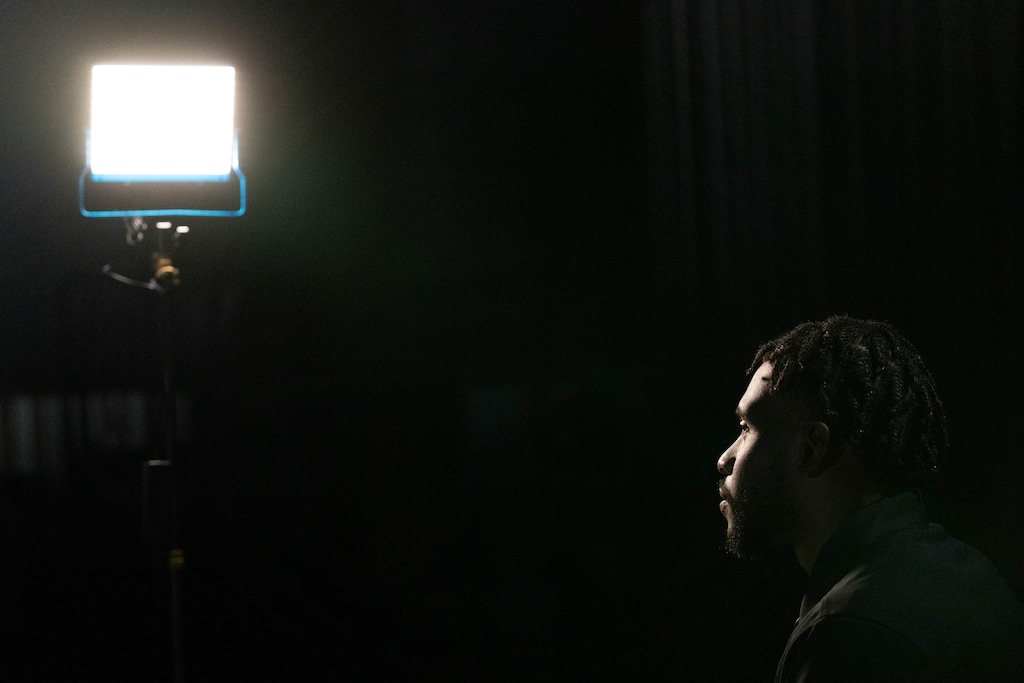 (Francisco Kjolseth | The Salt Lake Tribune) Center back Keenan Ellis joins BYU football coaches, players and staff participating in BYU football media day in the BYU Broadcasting Building in Provo on Thursday, June 17, 2021.