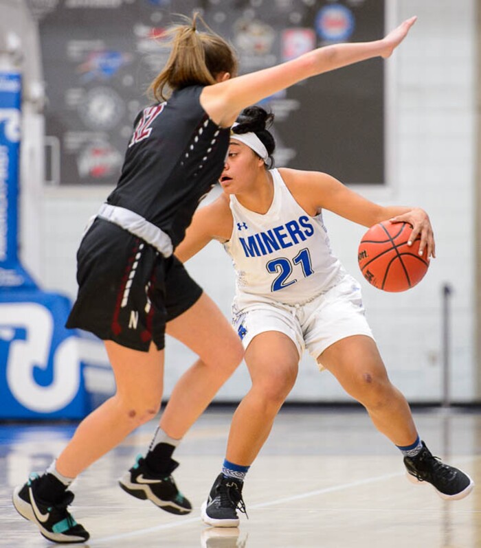 (Trent Nelson | The Salt Lake Tribune)  Bingham's Journey Tupea (21) defended by Northridge's Kendell Petersen (12) as Bingham faces Northridge in the 6A High School Girls' Basketball Tournament at SLCC in Taylorsville, Thursday Feb. 22, 2018.