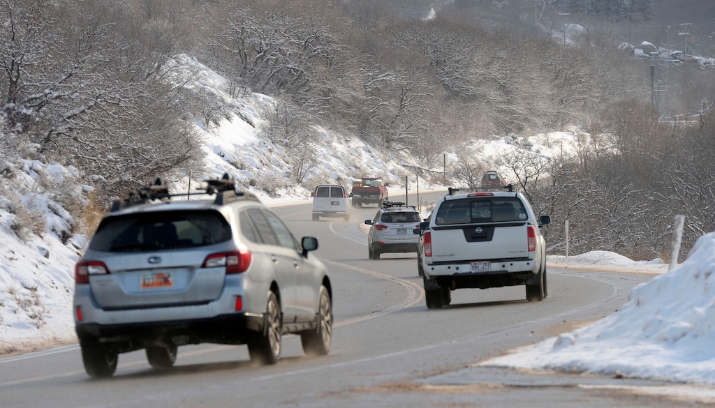 (Al Hartmann  |  The Salt Lake Tribune) Traffic was brisk in Little Cottonwood Canyon Friday, Feb. 5, after an overnight storm dropped some snow at the resorts. Phase 2 of the Mountain Accord process is being launched.  Its emphasis will be to deal with existing traffic problems in the two Cottonwood canyons.