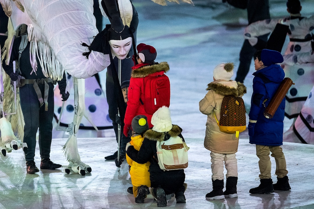 (Chris Detrick  |  The Salt Lake Tribune)  Performers act during the Pyeongchang 2018 Winter Olympics opening ceremony at Olympic Stadium Friday, February 9, 2018.  