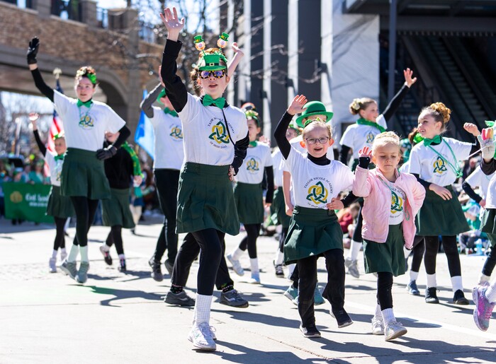 (Rick Egan | The Salt Lake Tribune) Members of the Taylor Nicole of Irish Academy Dance perform in the St. Patrick's Parade, in Salt Lake City, on Saturday, March 12, 2022.