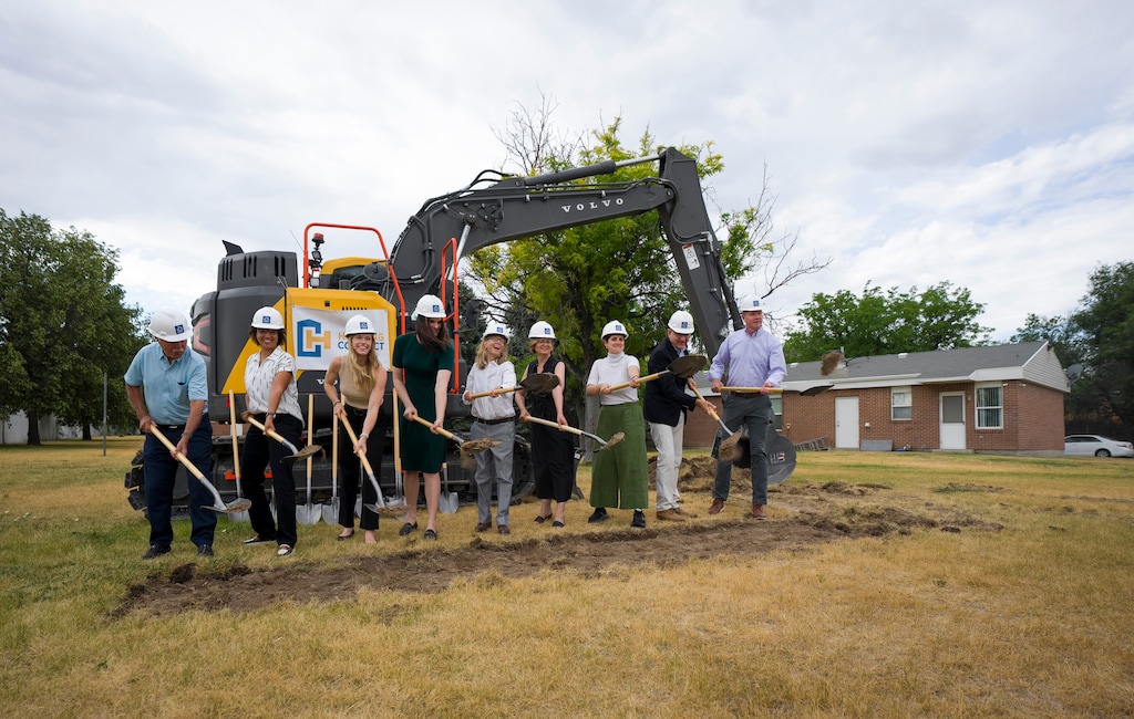 (Bethany Baker | The Salt Lake Tribune) Officials participate in a groundbreaking ceremony hosted by Housing Connect for the upcoming Kearns Station Apartments, an affordable housing development on the footprint of Camp Kearns, Tuesday, July 21, 2026.