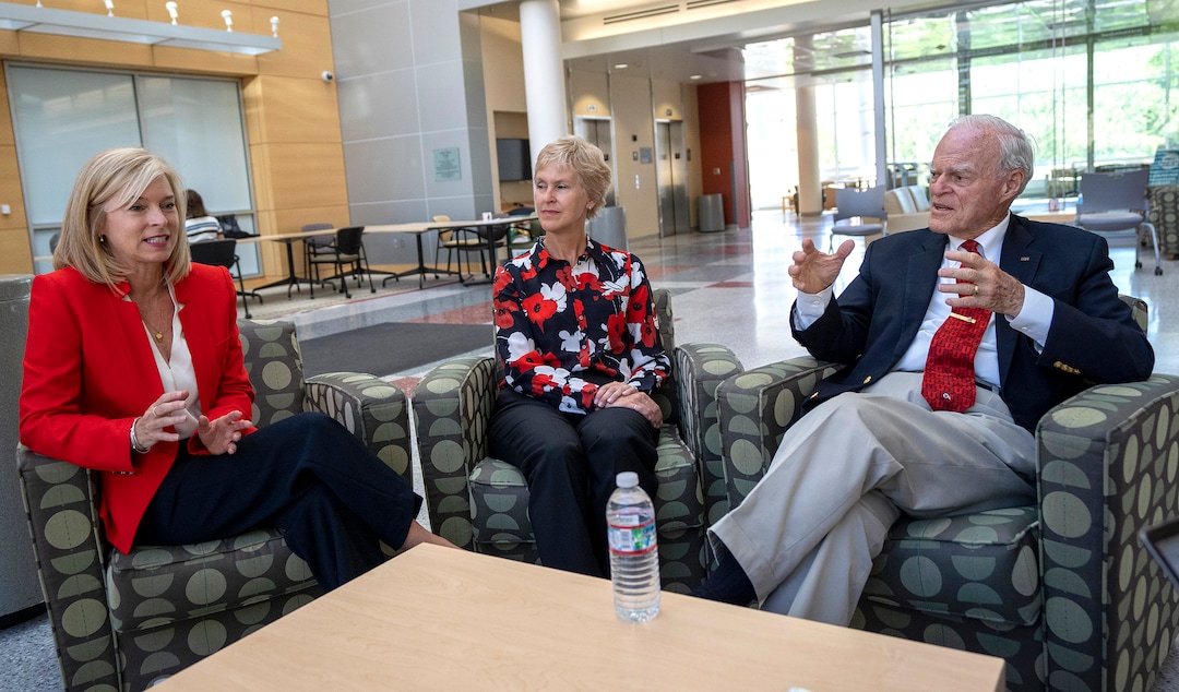 (Rick Egan | The Salt Lake Tribune)   Lisa Eccles, Katie Eccles, and Spence Eccles discuss the Eccles family donation to the University of Utah, on Tuesday, June 8, 2021.