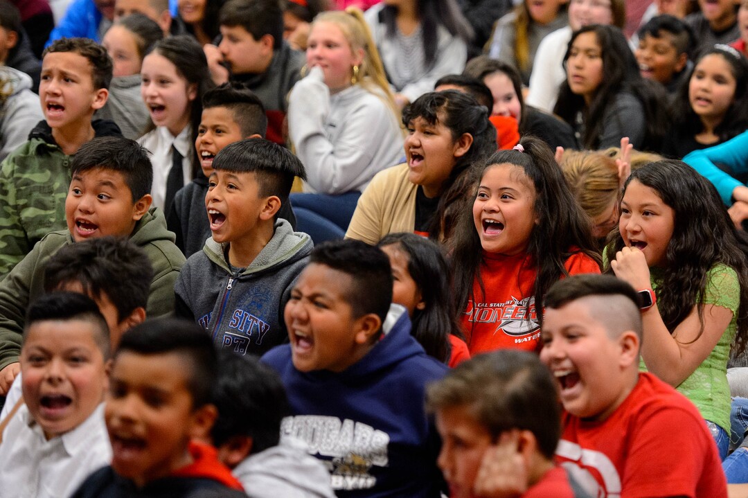 (Trent Nelson  |  The Salt Lake Tribune)  Hillsdale Elementary students scream for Real Salt Lake Players Sebastian Saucedo and Julian Vazquez during an assembly on Tuesday April 30, 2019. The West Valley School celebrated Children's Day, a national observance in Mexico.