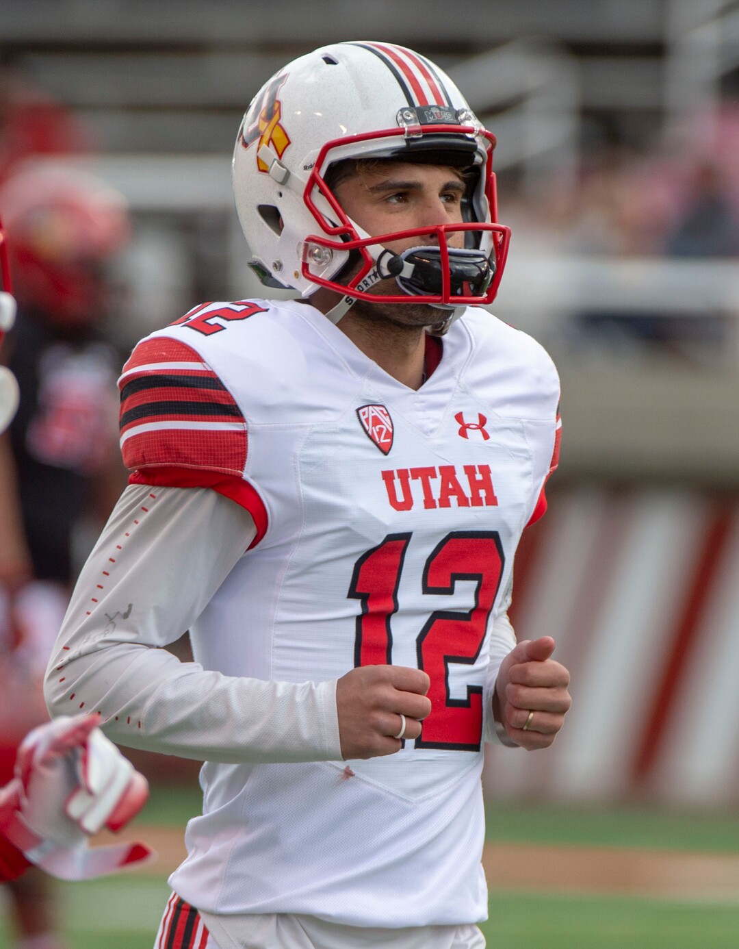 (Rick Egan  |  The Salt Lake Tribune)  Place kicker Chayden Johnson runs into the locker room, after attempting a field goal, in Utah's spring Red-White game at Rice-Eccles Stadium, Saturday, April 13, 2019.