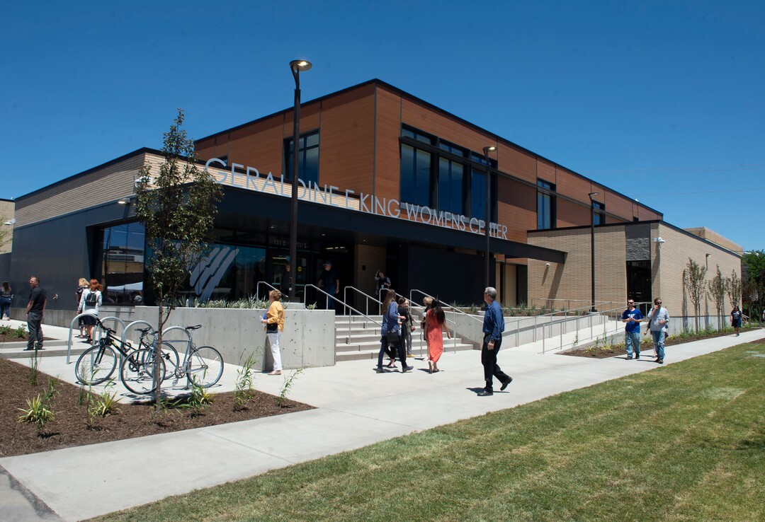 (Rick Egan  |  The Salt Lake Tribune)      Crowds gather for the ribbon cutting ceremony for the Geraldine E. King Women's Resource Center, one of three new shelters that will replace the Road Home. Friday, June 21, 2019.
