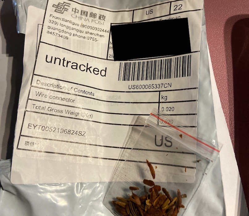 (Photo courtesy of the Utah Department of Agriculture and Food) Residents of Utah and other states have received unsolicited packages of seeds, like this one, from China. The Utah Department of Agriculture and Food is warning residents not to plant the seeds for fear they would sprout into an invasive species.