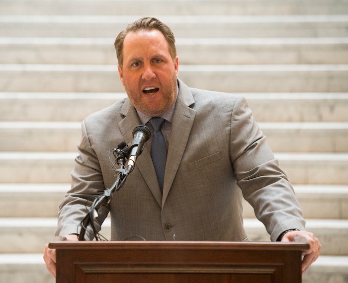 (Rick Egan  |  The Salt Lake Tribune)  Rep. Jefferson Moss, talks about Mitt Romney running for Senator, at a media conference, at the Utah State Capitol, Monday, November 13, 2017.





