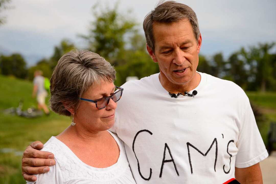 (Trent Nelson | The Salt Lake Tribune)Cyclists gather and ride around Salt Lake City's Liberty Park, Saturday July 21, 2018, in remembrance of Cameron Hooyer, a rider who was killed by a FrontRunner train during a 999 Ride on Thursday. Hooyer's parents Carla and Mark Hooyer.