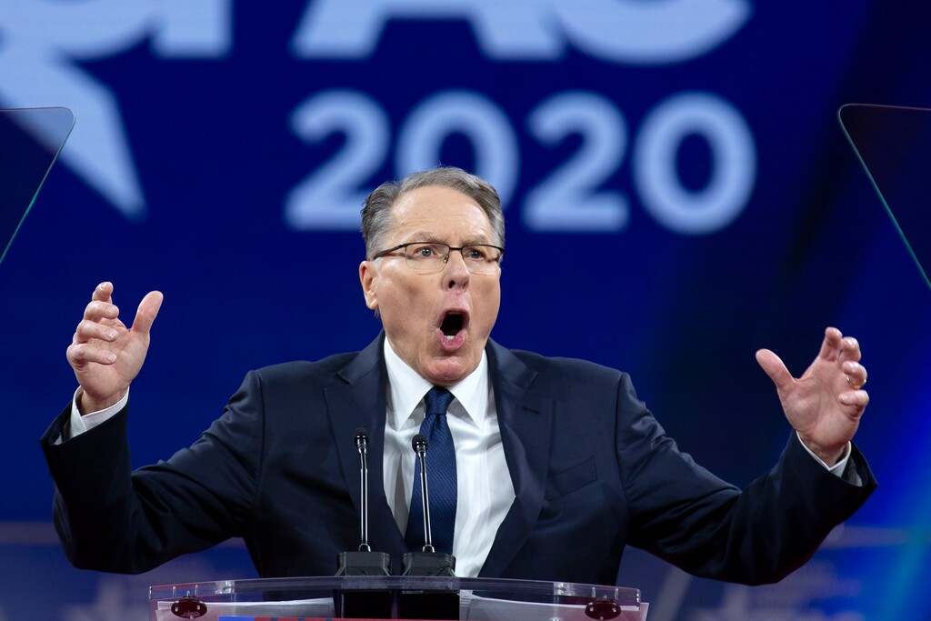 FILE - This Feb. 29, 2020 file photo, National Rifle Association Executive Vice President and CEO Wayne LaPierre speaks at Conservative Political Action Conference, CPAC 2020, at the National Harbor, in Oxon Hill, Md. New York’s attorney general is suing the National Rifle Association, seeking to put the powerful gun advocacy organization out of business over allegations that high-ranking executives diverted millions of dollars for personal benefit. The lawsuit filed Thursday, Aug. 6, by Attorney General Letitia James followed an 18-month investigation into the NRA, which is a nonprofit group originally chartered in New York.(AP Photo/Jose Luis Magana, File)