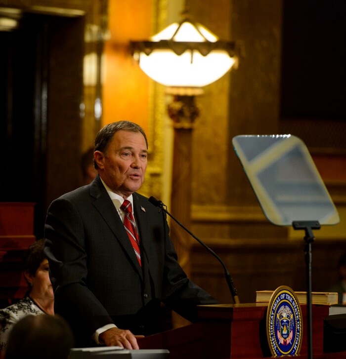 (Steve Griffin  |  The Salt Lake Tribune) Gov. Gary Herbert gives his State of the State address in the Utah House of Representatives in Salt Lake City Wednesday January 24, 2018.