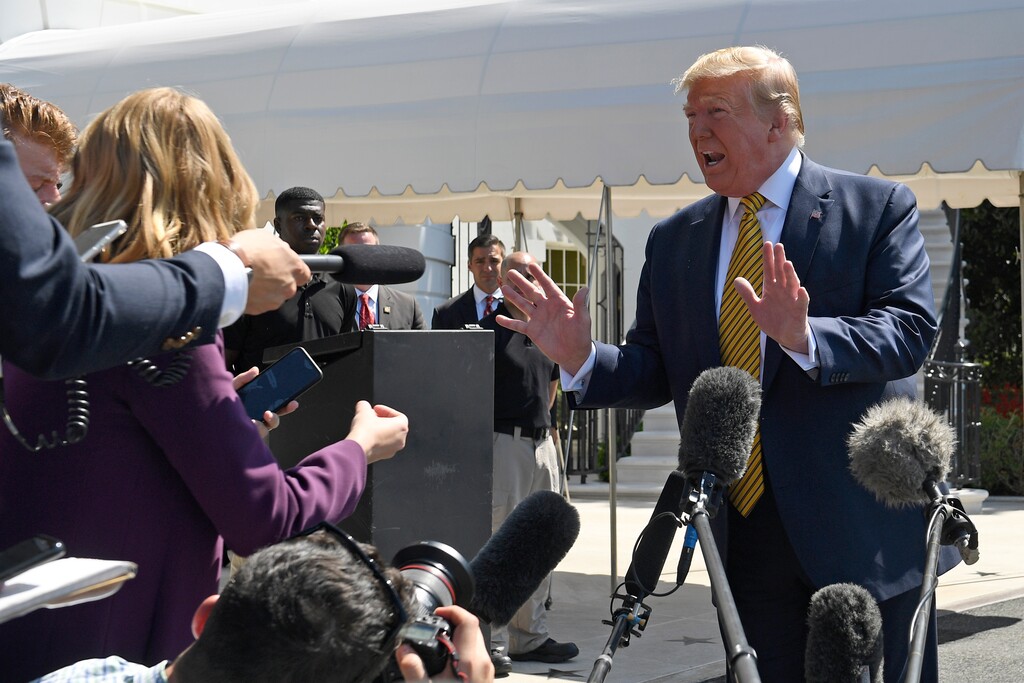 (Susan Walsh | AP Photo) President Donald Trump speaks to reporters on the South Lawn of the White House in Washington, Saturday, June 22, 2019, before boarding Marine One for the trip to Camp David in Maryland.