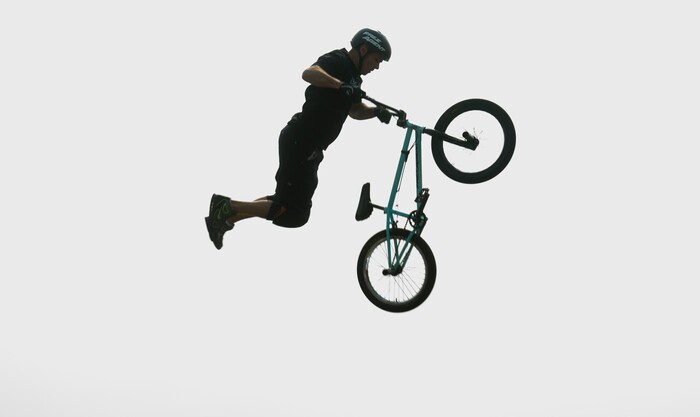 (Rick Egan  |  The Salt Lake Tribune)    Justin McCarty does a trick in the air, during the BMX Stunt Show, at the Davis County Fair in Farmington, Saturday, Aug. 18, 2018.