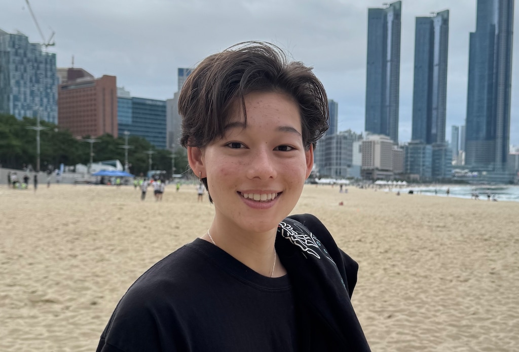 (Elio Kennedy-Yoon) Elio Kennedy-Yoon, 22 — seen here on a beach in Busan, South Korea — is one of the designers of Salt Lake City's official flag.