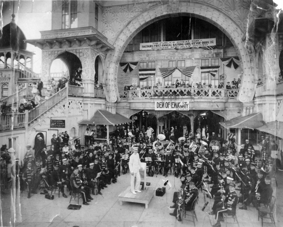 (Utah State Historical Society) R. Owen Sweeten, band leader of the Saltair band, center, and his "Jazziferous"  band in 1920. The band played at Saltair from 1917 to 1923. 
