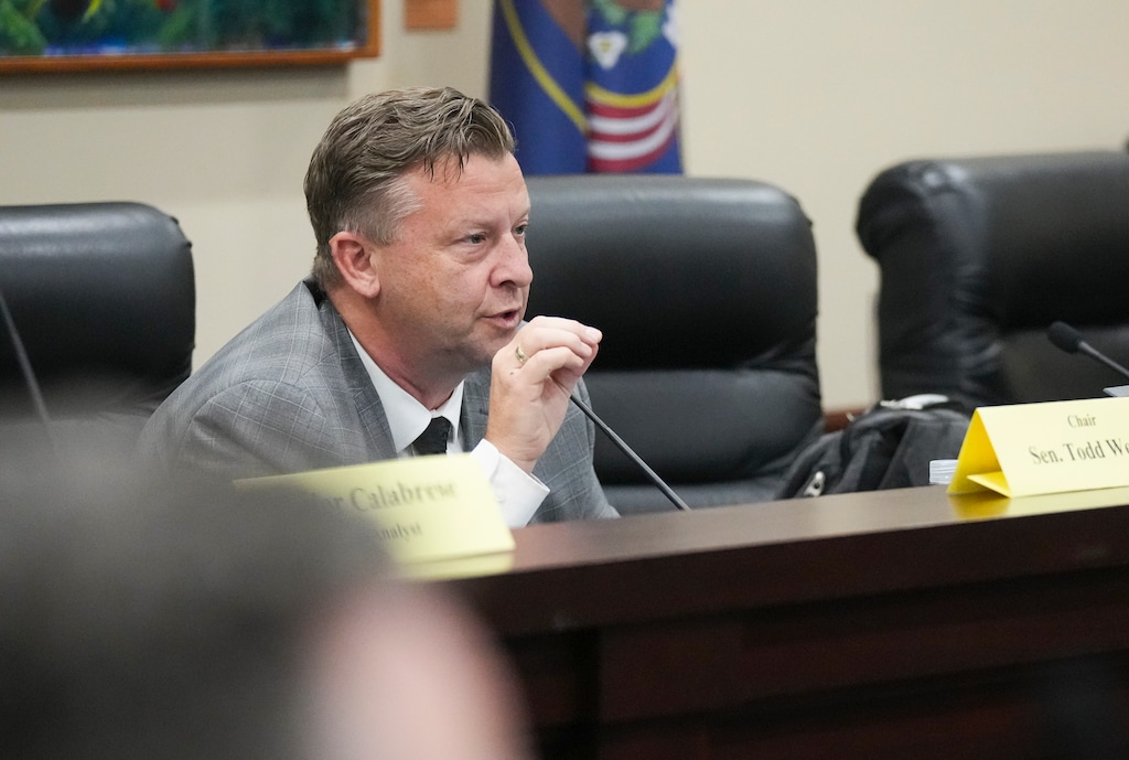 (Bethany Baker  |  The Salt Lake Tribune) Sen. Todd Weiler, R-Woods Cross, speaks during a Senate Judiciary, Law Enforcement, and Criminal Justice Committee hearing at the Utah Capitol in Salt Lake City on Thursday, Jan. 22, 2026.