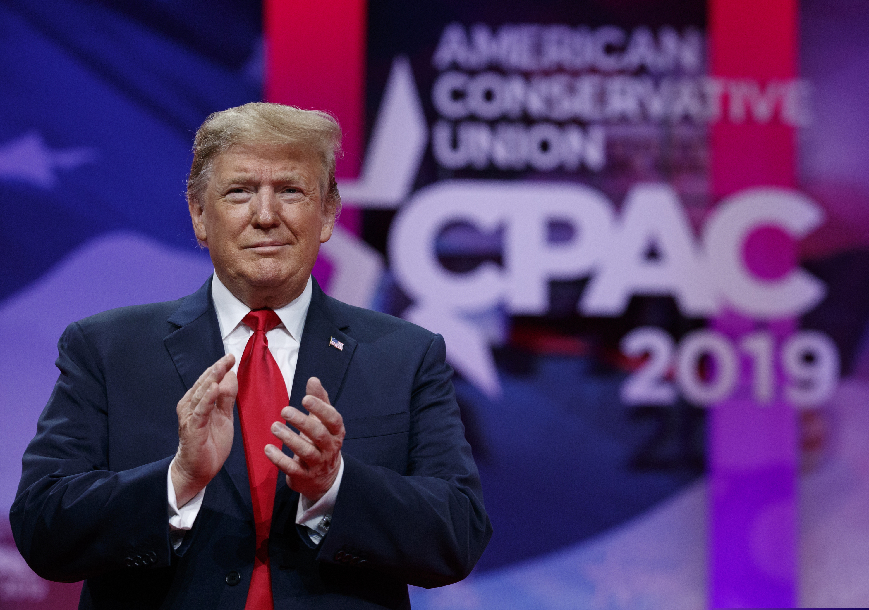 (AP Photo/Carolyn Kaster) President Donald Trump arrives to speak at Conservative Political Action Conference, CPAC 2019, in Oxon Hill, Md., Saturday, March 2, 2019.