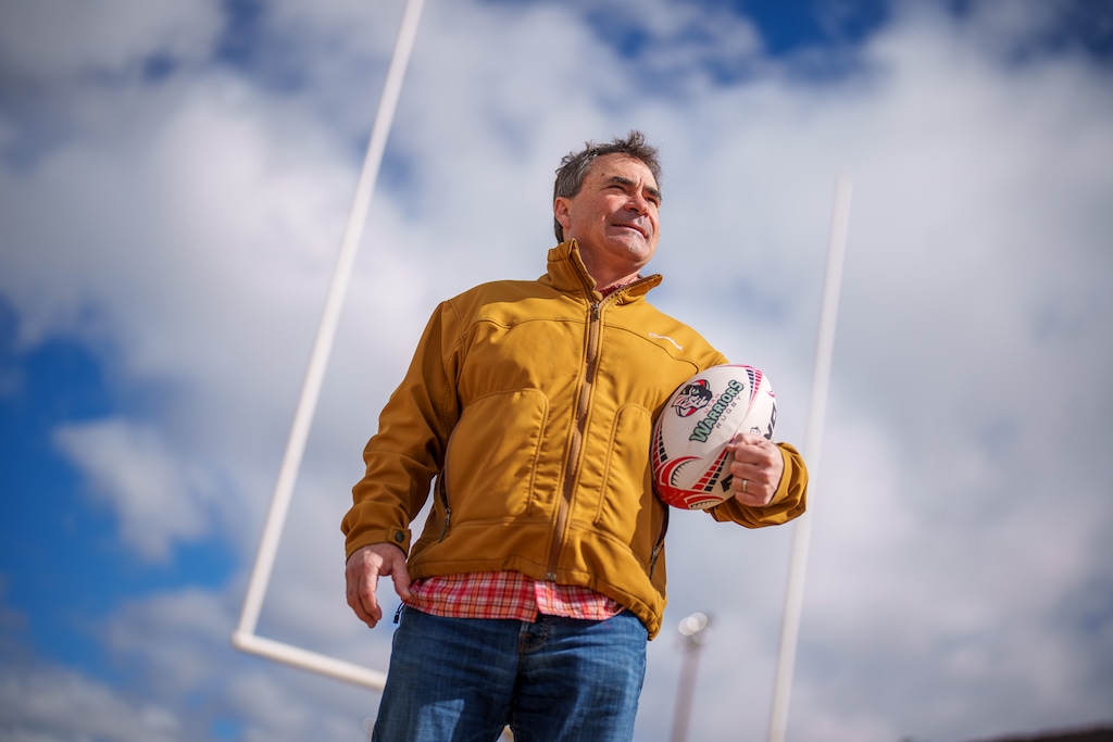 (Trent Nelson  |  The Salt Lake Tribune) Jim Brown has been working to bring the rugby world cup to the USA. Brown was pictured on the rugby field in Park City on Tuesday, March 22, 2022.
