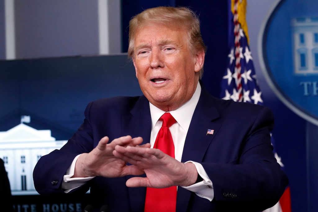 (Alex Brandon | The Associated Press) President Donald Trump speaks about the coronavirus in the James Brady Press Briefing Room of the White House, Monday, April 20, 2020, in Washington.