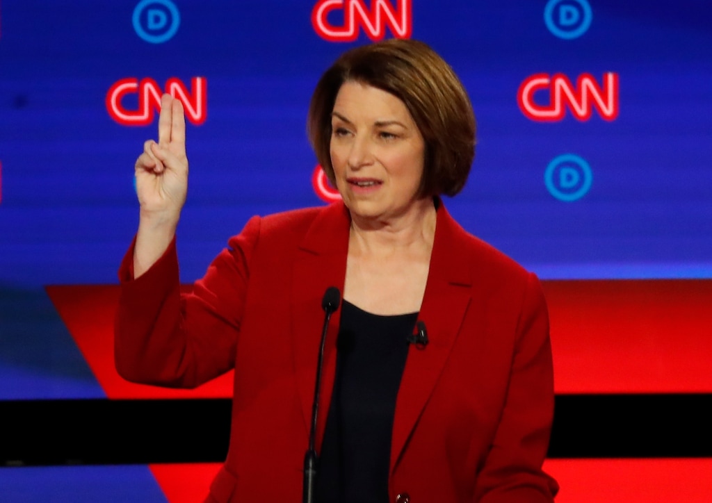 Sen. Amy Klobuchar, D-Minn., speaks during the first of two Democratic presidential primary debates hosted by CNN Tuesday, July 30, 2019, at the Fox Theatre in Detroit. (AP Photo/Paul Sancya)