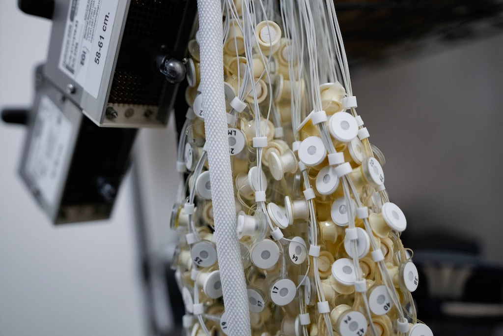 (Francisco Kjolseth | The Salt Lake Tribune) Electrodes from a skull cap used to monitor patients at Numinus Wellness Inc. in Draper is seen in one of the rooms in the psychedelic research clinic side on Tuesday, March 28, 2023. 